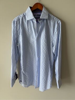 Michelsons Light Blue Windowpane long sleeve button down Shirt - Men Medium